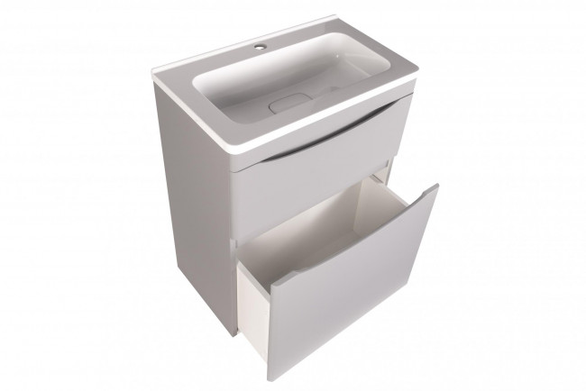 Style Line Тумба с раковиной напольная "Бергамо мини 60" (2 ящ.) Люкс антискрейтч черный, PLUS Style Line Тумба с раковиной напольная "Бергамо мини 60" (2 ящ.) Люкс антискрейтч черный, PLUS