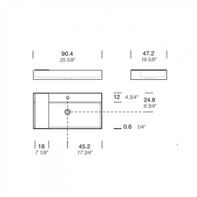 NOORTH milldue edition Раковина 90.4х47.2х12 см, 1 отв., накладная, цвет: белый