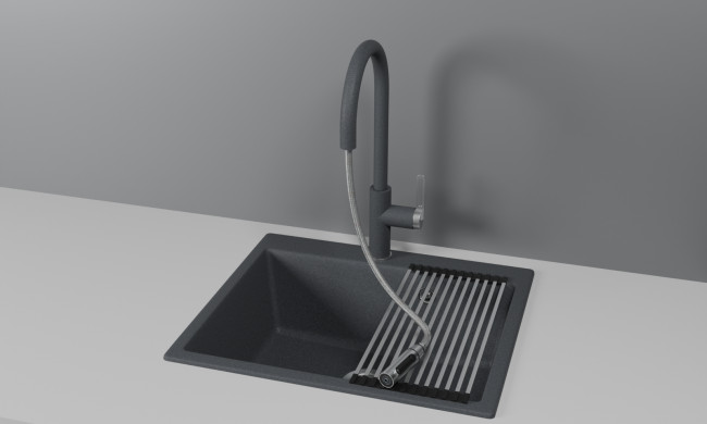 Смеситель для кухни GRANULA с выдвижным изливом и подключением к фильтру (8168, ГРАФИТ)