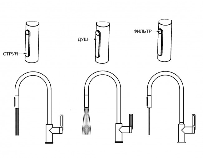 Смеситель для кухни GRANULA с выдвижным изливом и подключением к фильтру (8168, ГРАФИТ)