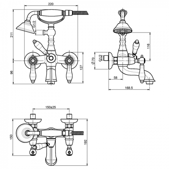 Carlo Frattini Herend Смеситель на ванну, в комплекте: шланг 1500 мм, ручной душ, цвет: хром Carlo Frattini Herend Смеситель на ванну, в комплекте: шланг 1500 мм, ручной душ, цвет: хром