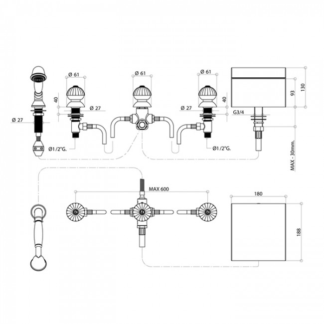 Смеситель для ванны Bongio Radiant, цвет: золото 02535OR0D