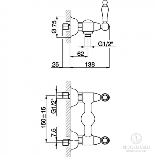 CISAL Arcana Toscana Смеситель двухвентильный настенный для душа, цвет: бронза CISAL Arcana Toscana Смеситель двухвентильный настенный для душа, цвет: бронза