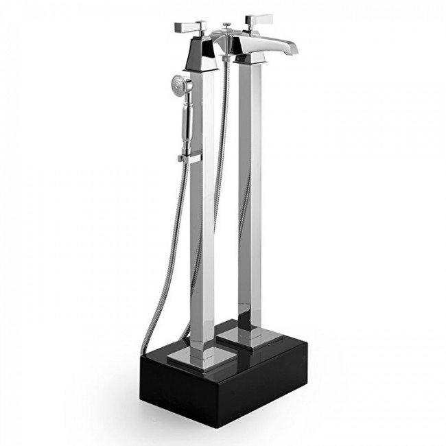 Devon&Devon Vip Time Смеситель для ванны напольный с ручной лейкой, ручки из черного хрусталя, цвет: хром Devon&Devon Vip Time Смеситель для ванны напольный с ручной лейкой, ручки из черного хрусталя, цвет: хром
