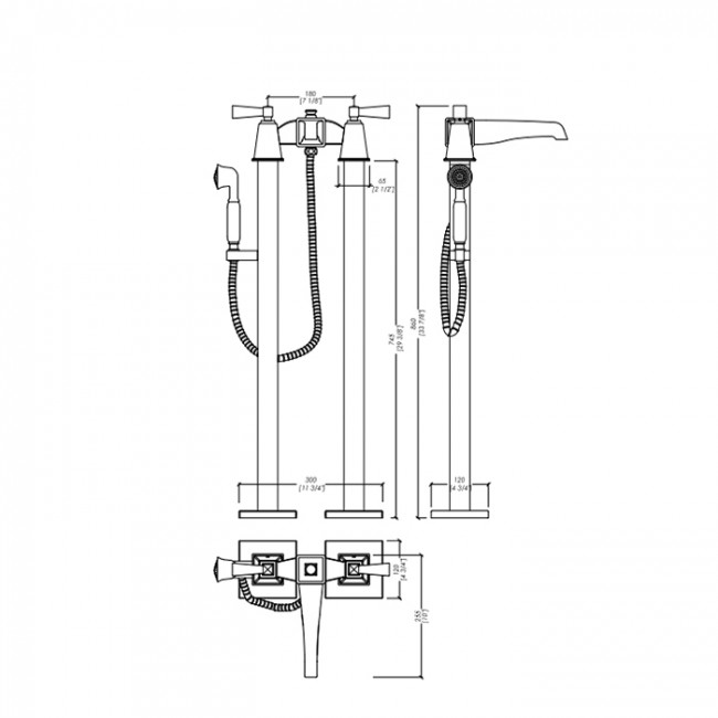 Devon&Devon Vip Time Смеситель для ванны напольный с ручной лейкой, ручки из черного хрусталя, цвет: хром Devon&Devon Vip Time Смеситель для ванны напольный с ручной лейкой, ручки из черного хрусталя, цвет: хром