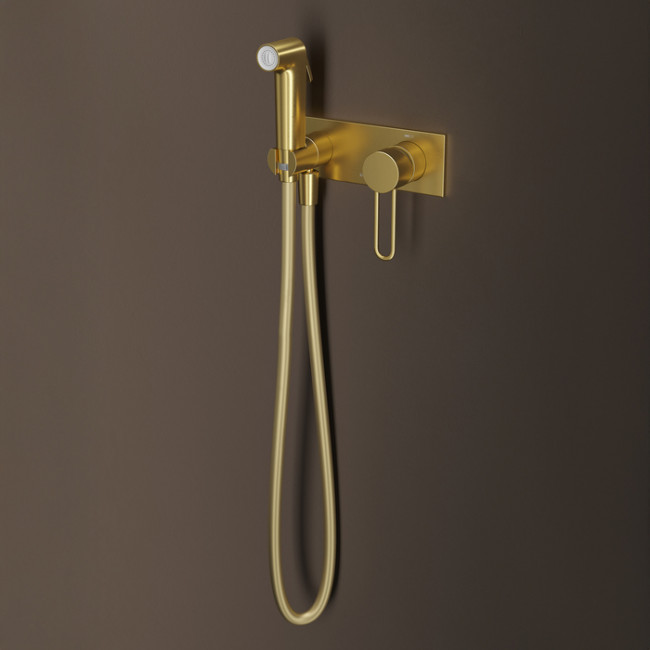 Встраиваемый смеситель с гигиеническим душем IDDIS Duna с защитным клапаном, матовое золото (DUNMGV0i08)