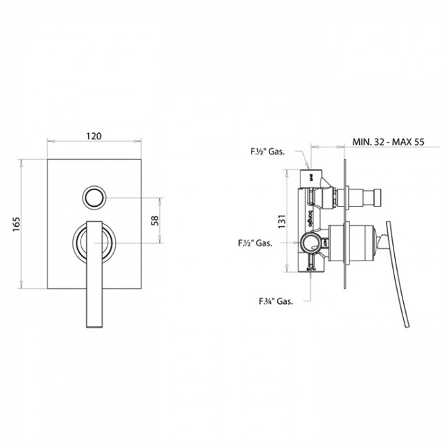 Встраиваемый смеситель для душа Bongio Riva HT, цвет: хром 58529CR00