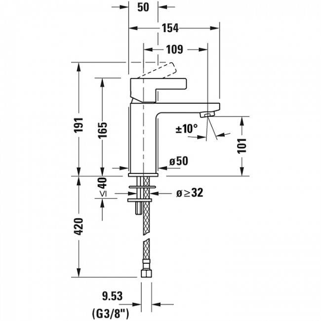 Duravit D-Neo Смеситель для раковины, 1 отв., цвет: хром DE1020002010