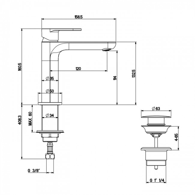Gattoni H2Omix7000 Смеситель для раковины, на 1 отв., с донным клапаном, излив 120 мм, цвет: хром