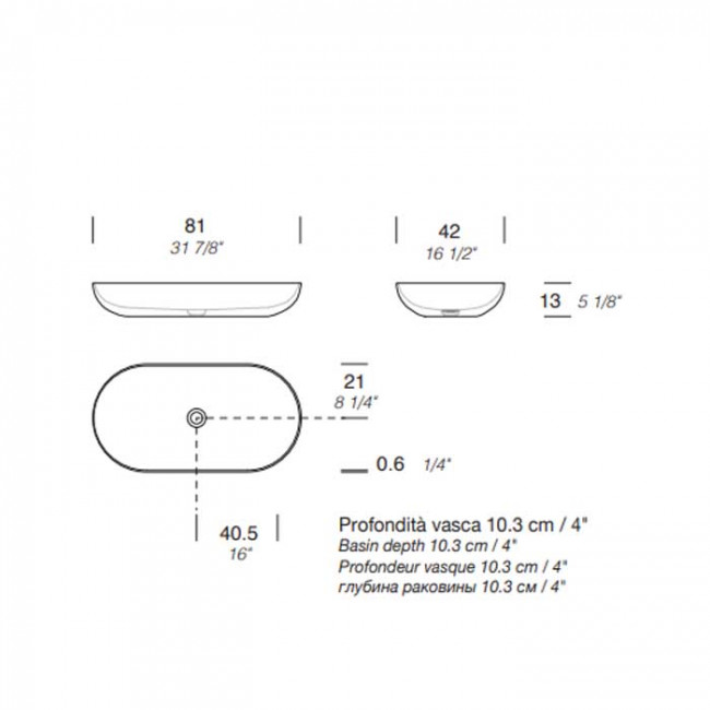 NOORTH milldue edition Раковина 81х42х13 см, без отв., накладная, цвет: белый