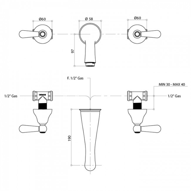 Смеситель для раковины Bongio Oxford Lux, цвет: золото/белый фарфор 19538OR00