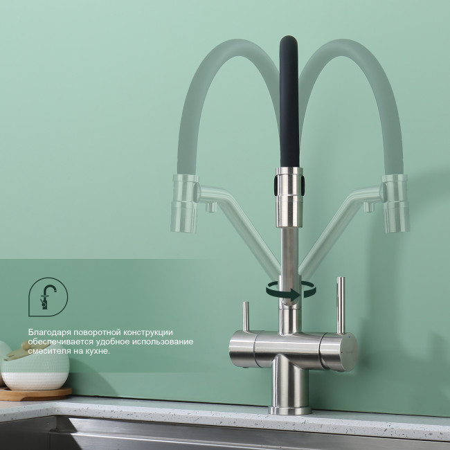 Смеситель Splenka для кухни со съемным гибким изливом, с магнитным фиксатором излива, с подключением фильтра питьевой воды (S70.62.05) Смеситель Splenka для кухни со съемным гибким изливом, с магнитным фиксатором излива, с подключением фильтра питьевой воды (S70.62.05)