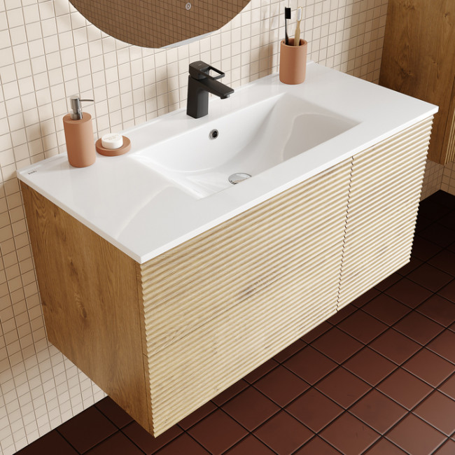 Тумба с умывальником IDDIS Bild подвесная, 100 см, дуб светлый (BIL10V0i95K)