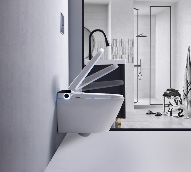 Электронный унитаз-биде подвесной с инсталляцией и черной матовой кнопкой TIMO (TЕ-751B)