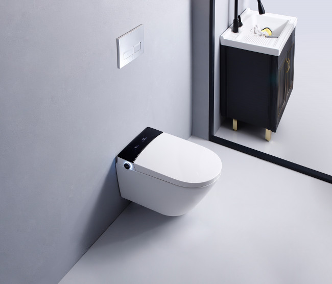 Электронный унитаз-биде подвесной с инсталляцией и черной матовой кнопкой TIMO (TЕ-751B)