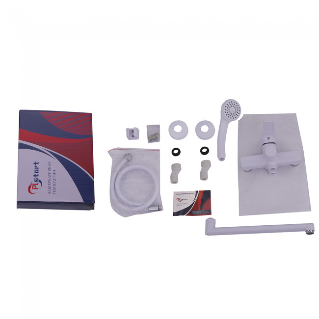 Смеситель ванно-душевой Plstart с душевым гарнитуром белый/хром (PL2213-8)