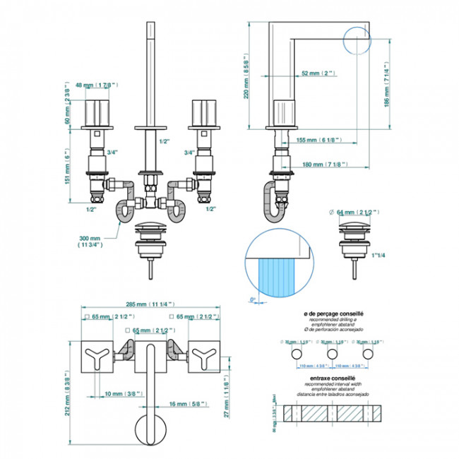 THG Icon-X Metal Смеситель для раковины, 3 отв., с донным клапаном,  цвет: Aranja