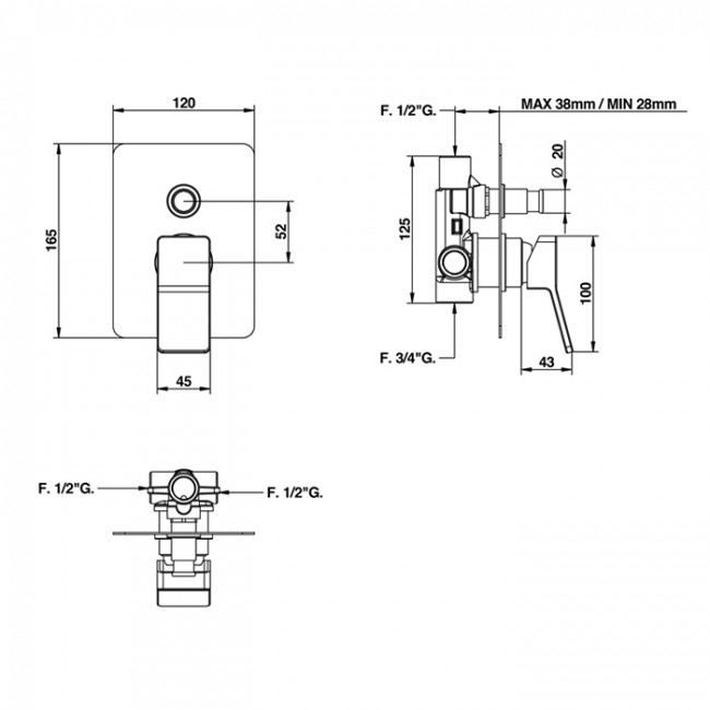 Встраиваемый смеситель для душа Bongio Reef, цвет: хром 53529CRPR
