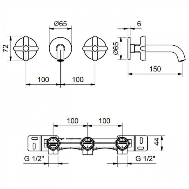 Fantini Icona Classic Смеситель для раковины, настенный, цвет: хром 53 02 R010B