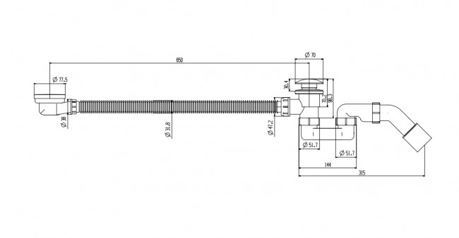 AltroBagno Слив-перелив для ванны BD 070305 OrSp матовое золото
