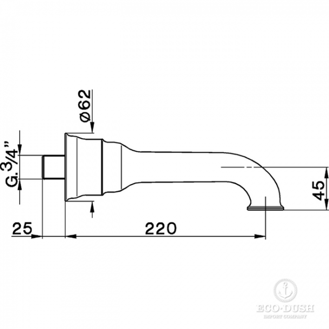 CISAL Излив настенный 220 мм для ванны, цвет: золото