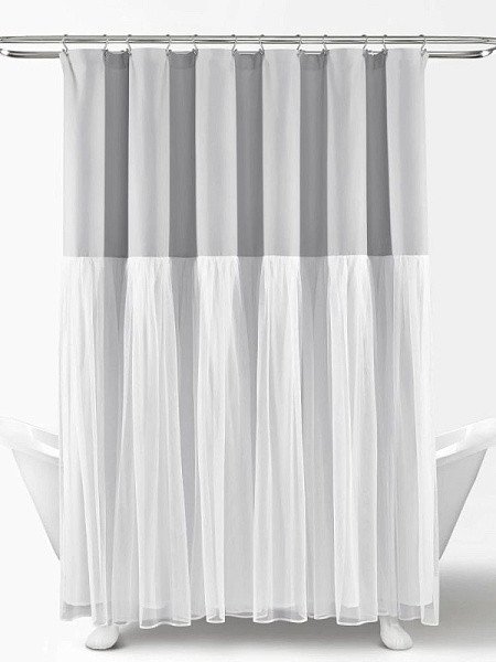 Шторка для ванной 183х183 Carnation Home Fashions Tulle Frill Grey TFL183GRY Шторка для ванной 183х183 Carnation Home Fashions Tulle Frill Grey TFL183GRY