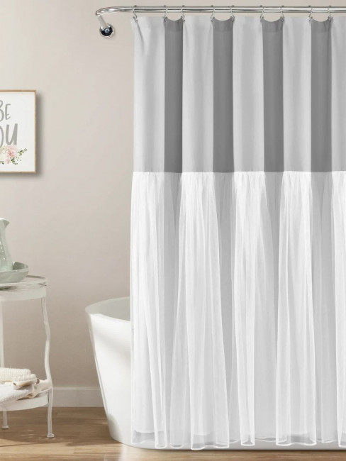 Шторка для ванной 183х183 Carnation Home Fashions Tulle Frill Grey TFL183GRY Шторка для ванной 183х183 Carnation Home Fashions Tulle Frill Grey TFL183GRY