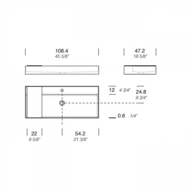 NOORTH milldue edition Раковина 108.4х47.2х12 см, 1 отв., накладная, цвет: белый