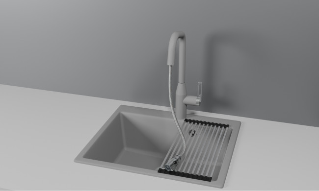 Смеситель для кухни GRANULA с выдвижным изливом и подключением к фильтру (8171, АЛЮМИНИУМ)