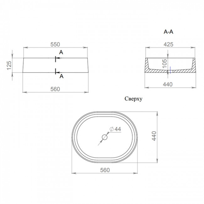 Salini Gloria Раковина накладная 56х44х12.5cм, без отв., без перелива, S-Stone, цвет: белый матовый