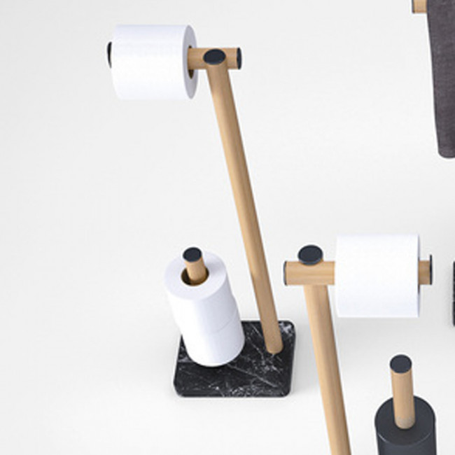 Agape Dot line Напольная стойка 75см., с держателем т/б и запасным держателем т/б, цвет: натуральный дуб/черный мрамор Marquinia Agape Dot line Напольная стойка 75см., с держателем т/б и запасным держателем т/б, цвет: натуральный дуб/черный мрамор Marquinia