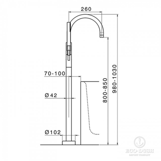 Cisal Slim Смеситель для ванны, напольный, с ручным душем и шлангом 150см., внешняя часть, цвет: черный матовый