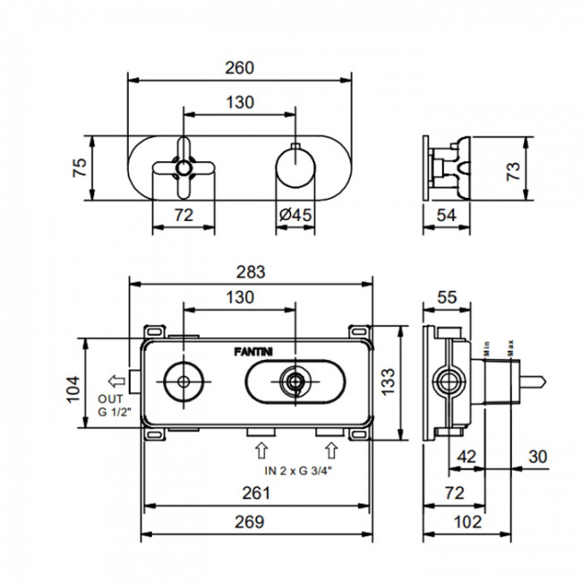 Fantini Icona Classic Смеситель для душа, встраиваемый, термостатический, цвет черный матовый Fantini Icona Classic Смеситель для душа, встраиваемый, термостатический, цвет черный матовый
