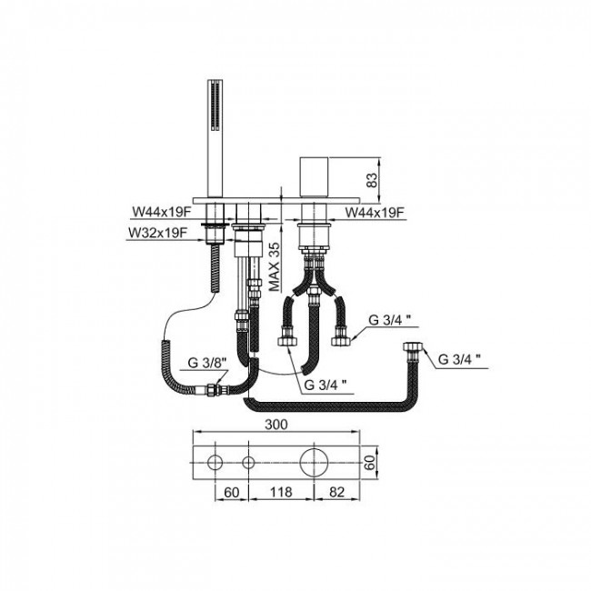 Fantini Milano Смеситель для ванны, набортный, без излива, цвет: матовая натуральная сталь