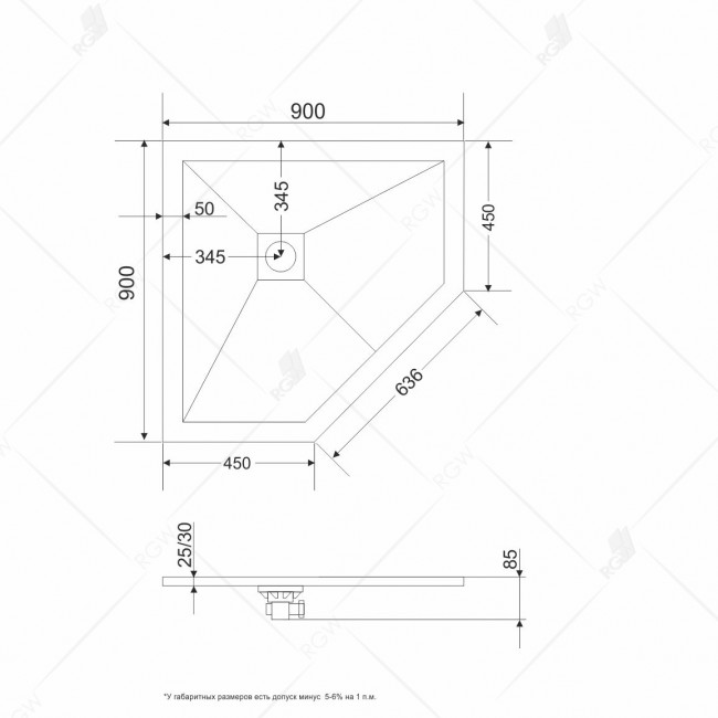 Душевой поддон трапеция RGW ST/T-Tr Терракот 900x900 Душевой поддон трапеция RGW ST/T-Tr Терракот 900x900