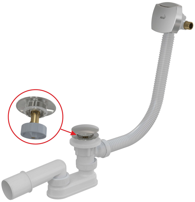 Alcaplast A508CKM Сифон для ванны CLICK/CLACK с напуском воды через перелив, хром A508CKM