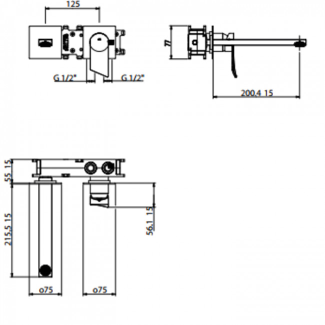 Gattoni Soffio Смеситель для раковины встроенный с внутренней частью. на 2 выхода. излим 200мм. цвет: хром Gattoni Soffio Смеситель для раковины встроенный с внутренней частью. на 2 выхода. излим 200мм. цвет: хром