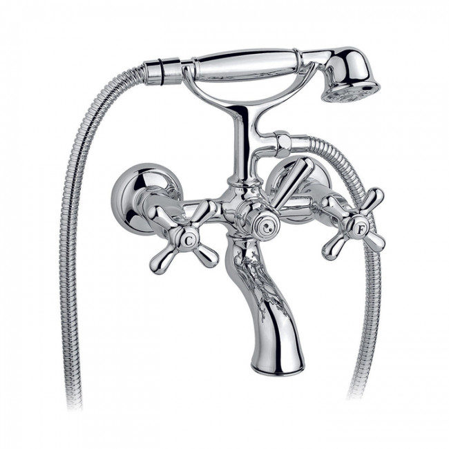 Nicolazzi Nuova Brenta Смеситель для ванны настенный, с 2мя ручками, с душевой лейкой, цвет: хром