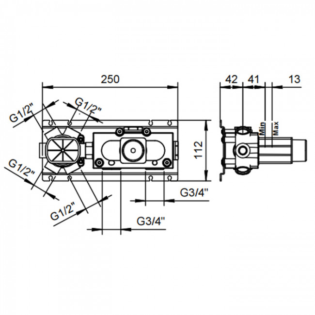 Fantini Внутренняя часть термостатического смесителя для душа, переключатель на 4 источника, 3/4'