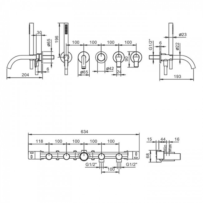 Fantini AL/23 Встроенный смеситель для ванны, излив: 190 мм, цвет: хром