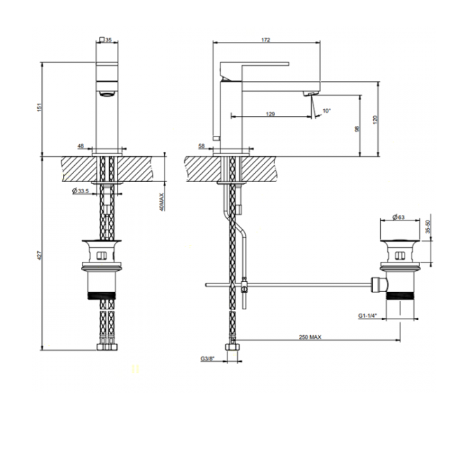 Gessi Rettangolo Смеситель для раковины на 1 отверстие с донным клапаном, цвет: хром Gessi Rettangolo Смеситель для раковины на 1 отверстие с донным клапаном, цвет: хром