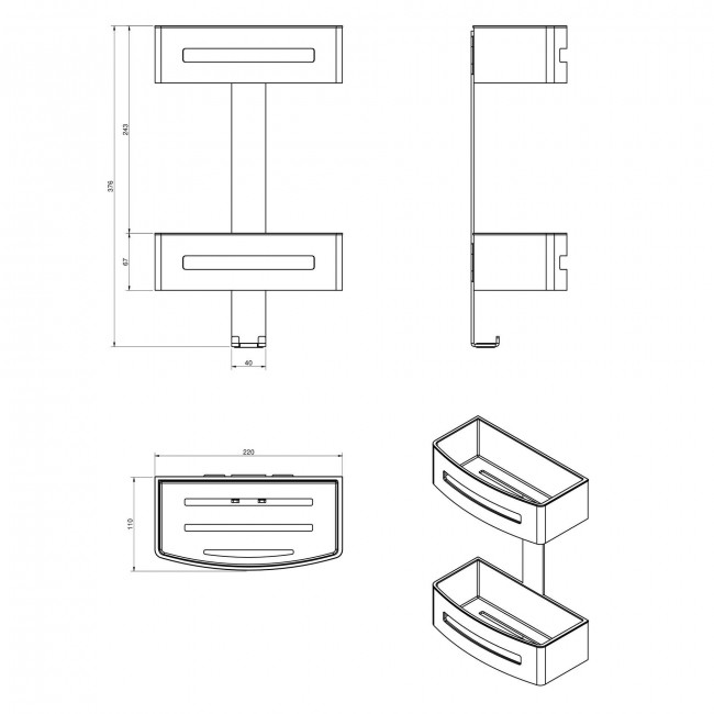 Полка 2-х этажная настенная Langberger Accessories 75762 Полка 2-х этажная настенная Langberger Accessories 75762