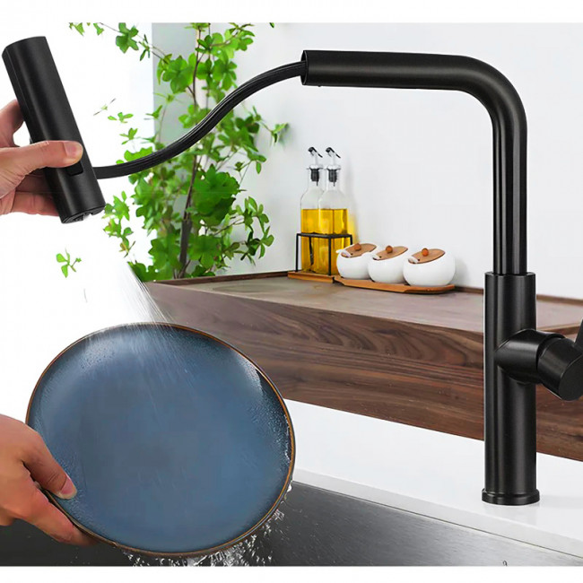 Смеситель для кухни ПРОФСАН STEEL с выдвижной лейкой черный (PSM-307-96) Смеситель для кухни ПРОФСАН STEEL с выдвижной лейкой черный (PSM-307-96)