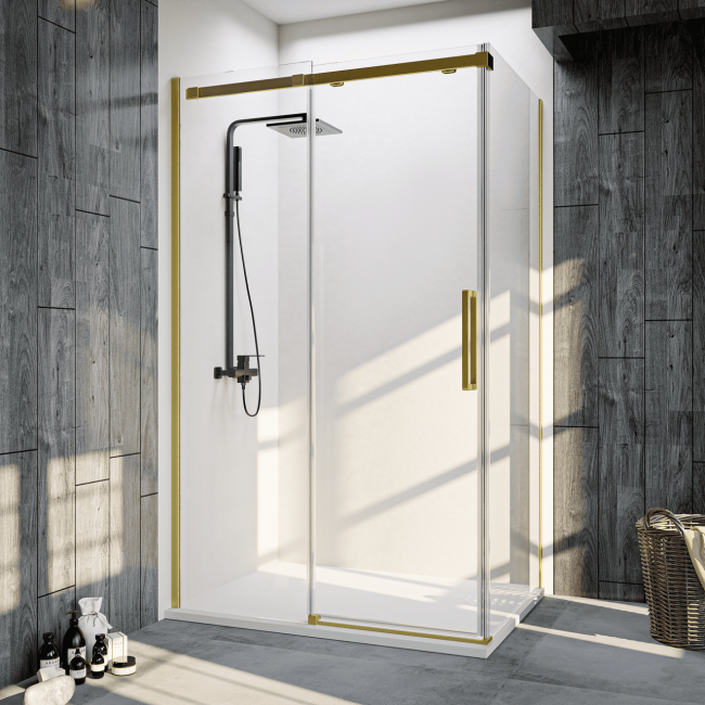 Душевой угол Veconi Rovigo RV070G-15080-01-C4, 1500х800х1950, брашированное золото,  прозрачное