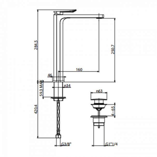 Gattoni Soffio Смеситель для раковины высокий 284,50 мм однорычажный, излив 160 см, цвет: хром