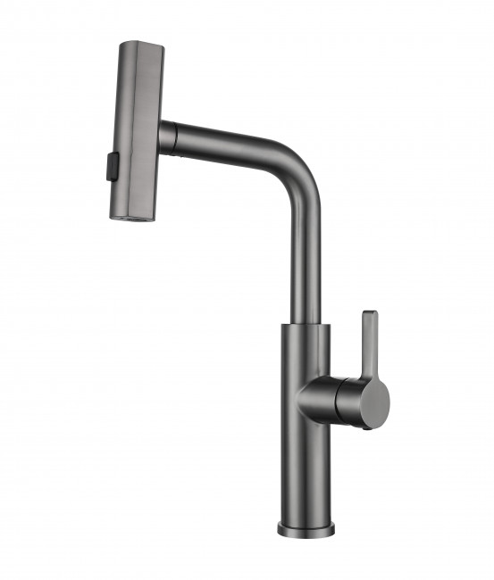 Смеситель для кухни ПРОФСАН STEEL с выдвижной лейкой графит (PSM-308-96)