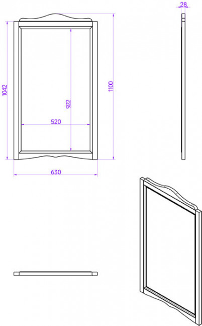TW Veronica Nuovo Зеркало подвесное, в деревянной раме 63х110 см, цвет: белый