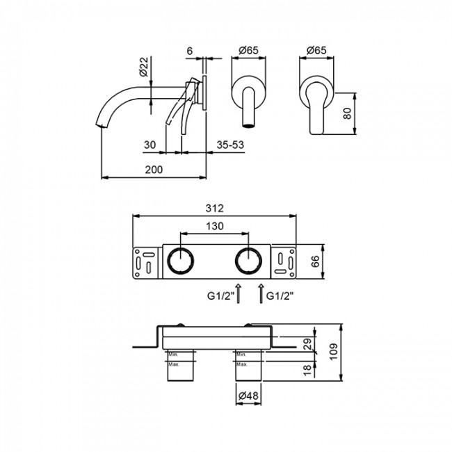 Fantini AL/23 Смеситель для раковины, настенный, излив: 200 мм, цвет: хром 26 02 B813B Fantini AL/23 Смеситель для раковины, настенный, излив: 200 мм, цвет: хром 26 02 B813B