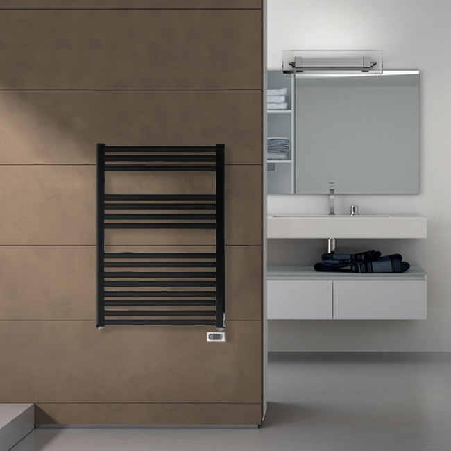 Irsap Ares Полотенцесушитель электрический 58x81.8x3см (15 трубок-2 пром), мощность:400 ватт,с электр/термостатом, провод: 120см, цвет: черный матовый