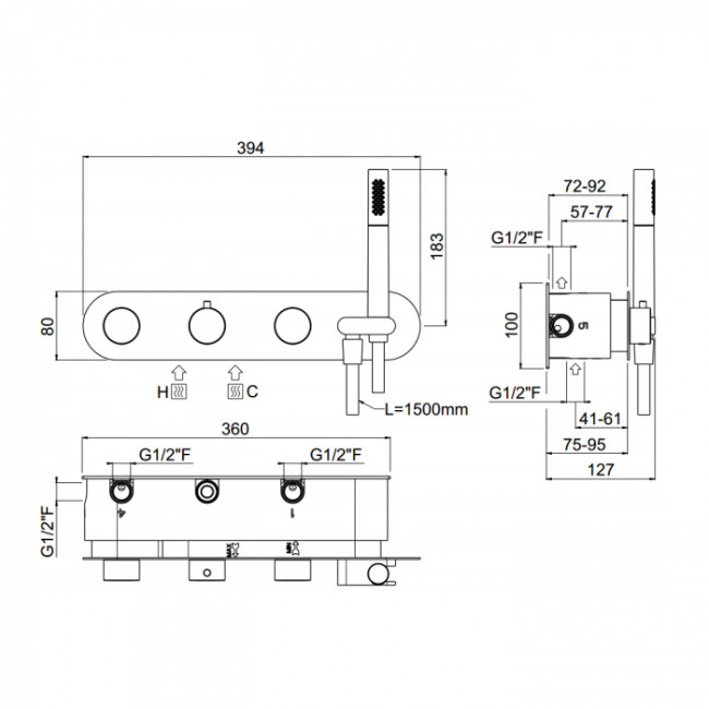 Carimali Встраиваемая часть для горизонтального термостатического смесителя c держателем для душа, 4 выхода,.цвет: хром